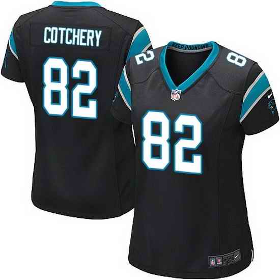 Nike Panthers #82 Jerricho Cotchery Black Team Color Women Stitched NFL Jersey